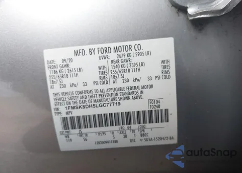 2020 Ford Explorer Xlt из США, поврежденный, VIN 1FMSK8DH5LGC77719